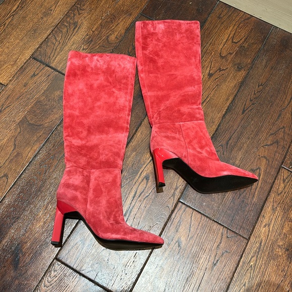 NWT Nine West Eardy knee high red suede heel boots - Picture 2 of 4